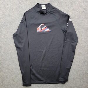 Quiksilver Shirt Mens Medium Black Long Sleeve UVtech Surf Rash Guard Top Beach